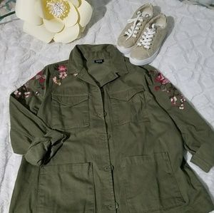 Embroidered shirt jacket